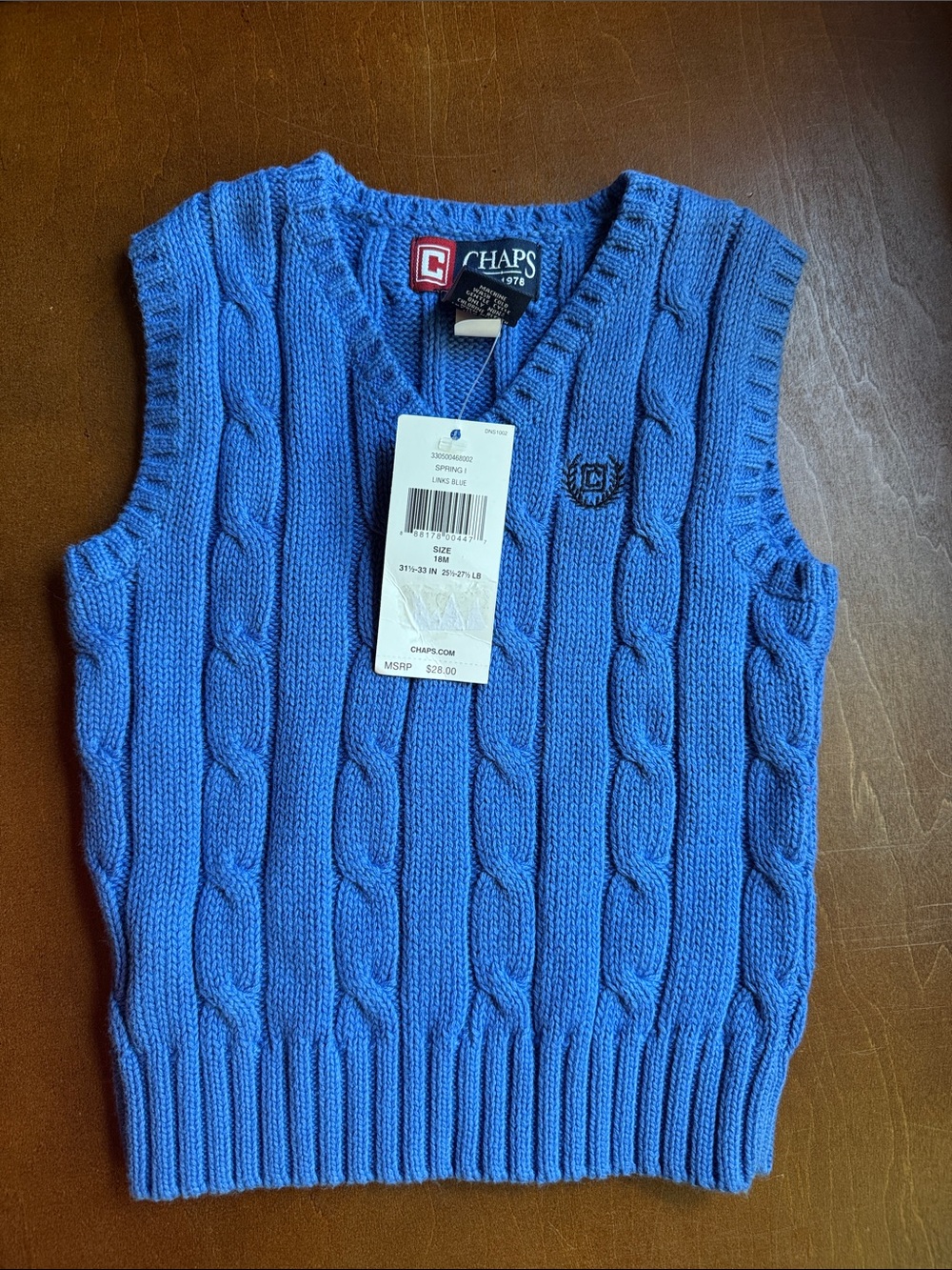 Chaps Men's Cable Knit V-Neck Sweater Vest - Blue